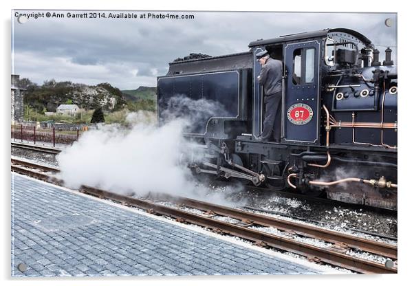 Steam Engine in Porthmadog 2 Acrylic by Ann Garrett