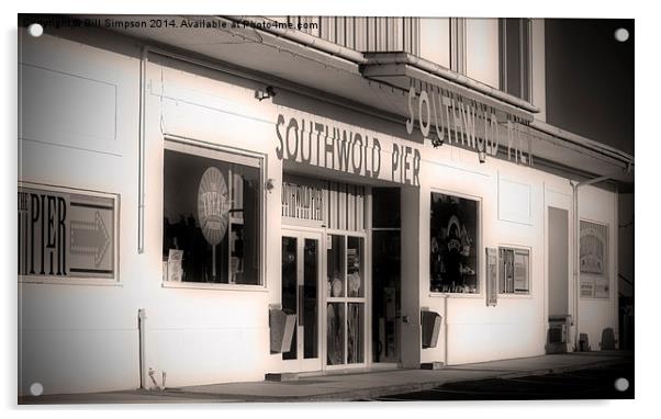 Southwold Pier Entrance Black and White Acrylic by Bill Simpson