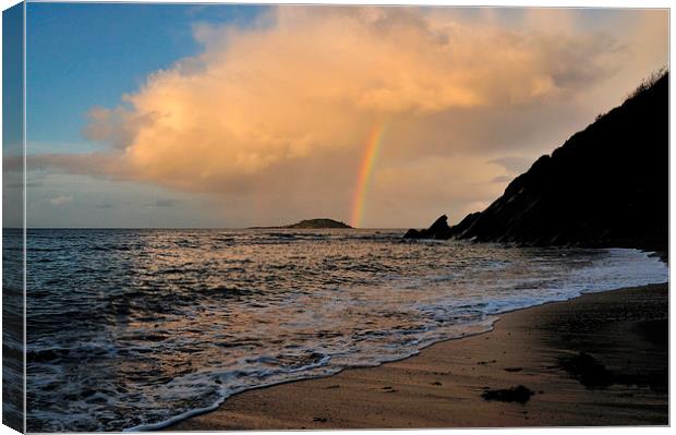 Rainbow over Looe island Canvas Print by Rosie Spooner