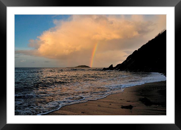 Rainbow over Looe island Framed Mounted Print by Rosie Spooner