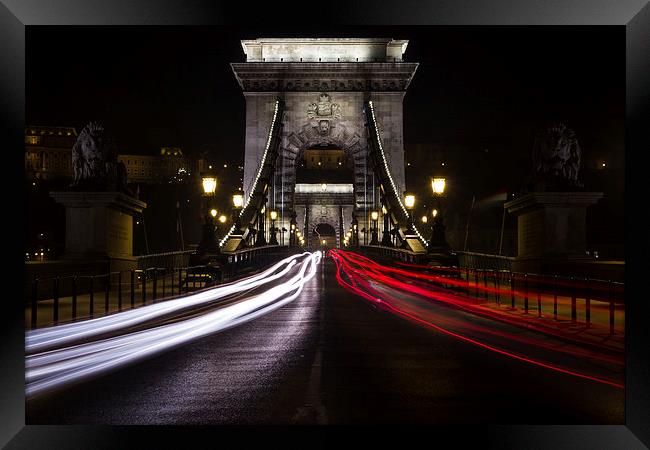 Traffic trails over Chain Bridge Framed Print by Jason Wells