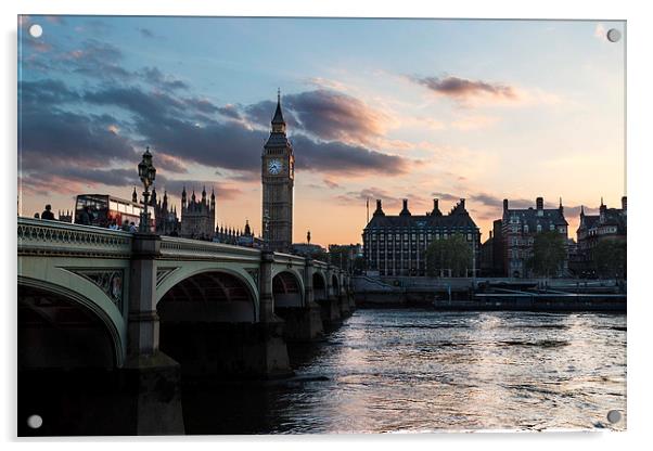 Sunsetting over London Westminster Acrylic by Adam Payne