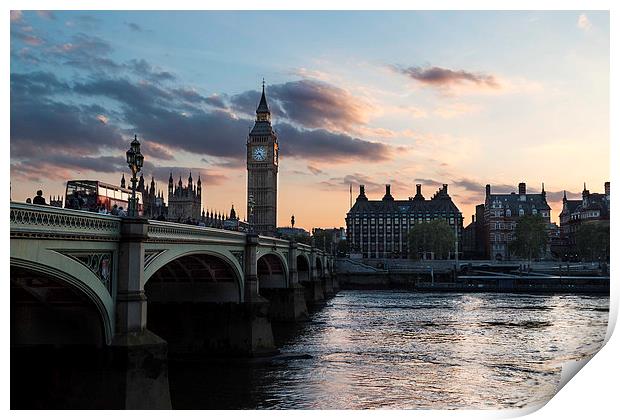 Sunsetting over London Westminster Print by Adam Payne
