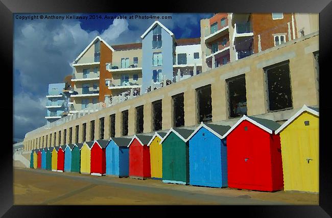 BOSCOMBE BEACH HUTS OIL PAINTING Framed Print by Anthony Kellaway
