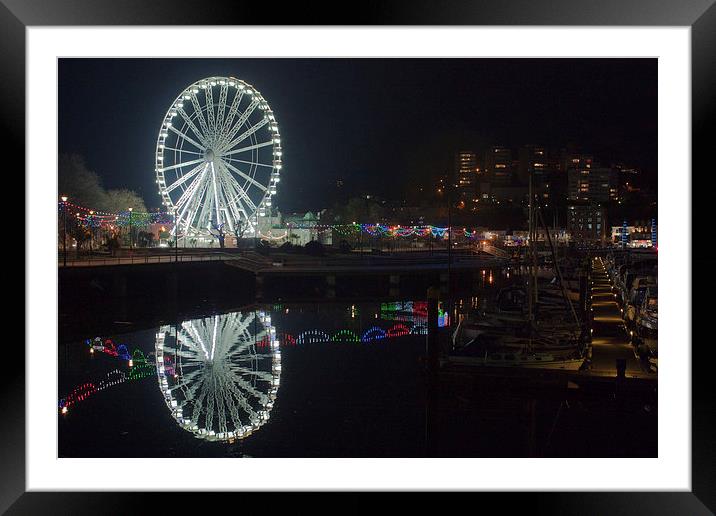 Torquay Marina And Ferris Wheel at Night Framed Mounted Print by Terri Waters