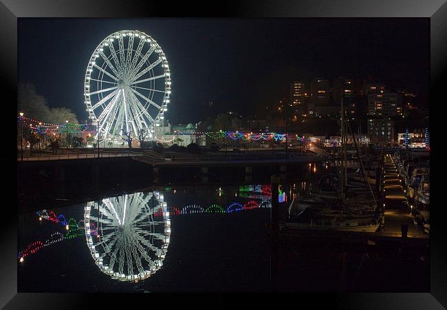 Torquay Marina And Ferris Wheel at Night Framed Print by Terri Waters