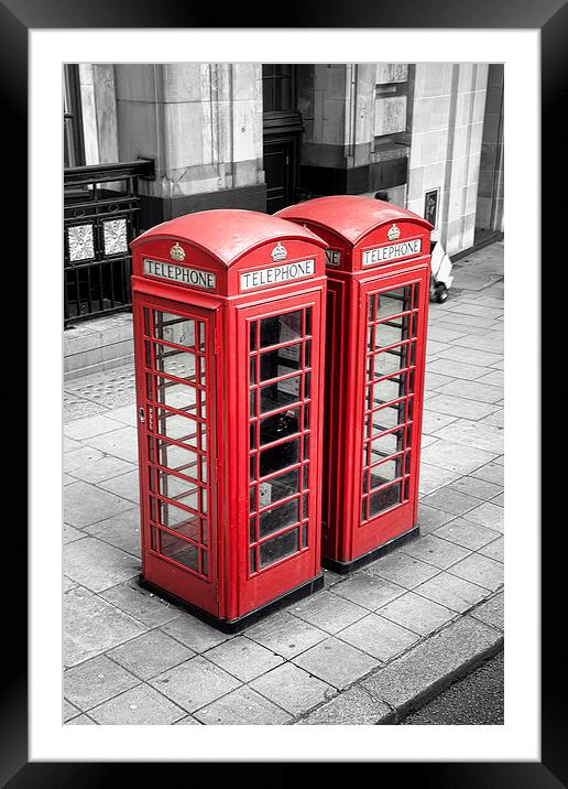 Telephone Boxes, London. Framed Mounted Print by Catherine Joll