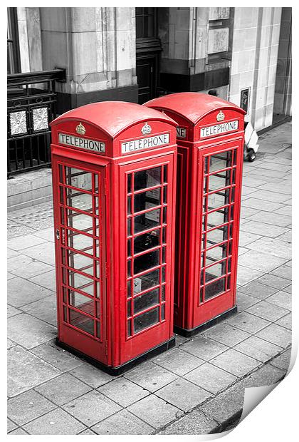 Telephone Boxes, London. Print by Catherine Joll