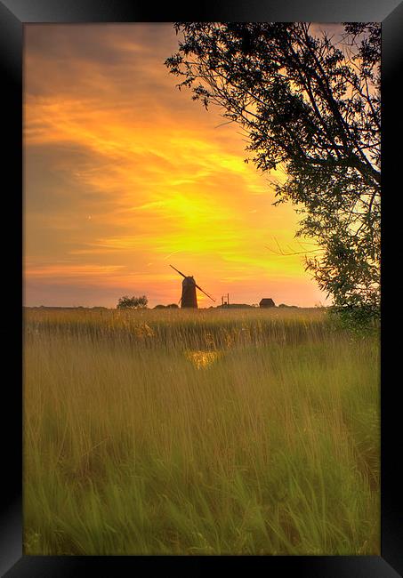 Martham Mill Sunset Framed Print by Steve Hardiman