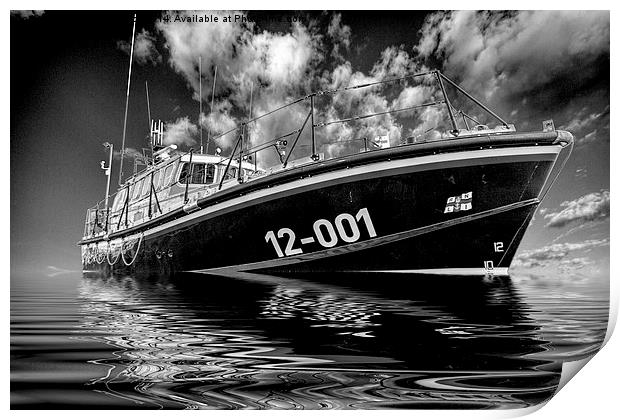 Lifeboat in mono Print by Thanet Photos
