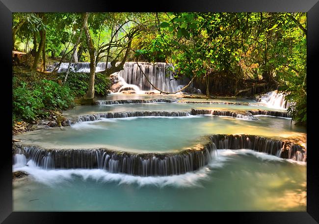 Kuang Si Falls Framed Print by mark gamblin