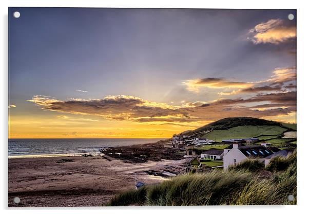 Croyde Bay Sunset Acrylic by Dave Wilkinson North Devon Ph