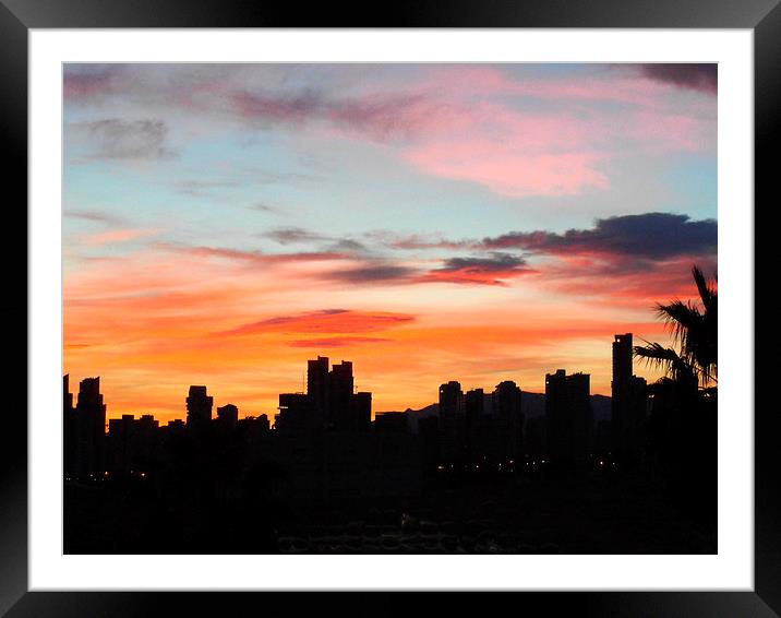 Benidorm Skyline at sunset Framed Mounted Print by Peter Struthers