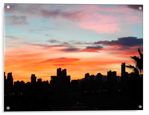 Benidorm Skyline at sunset Acrylic by Peter Struthers