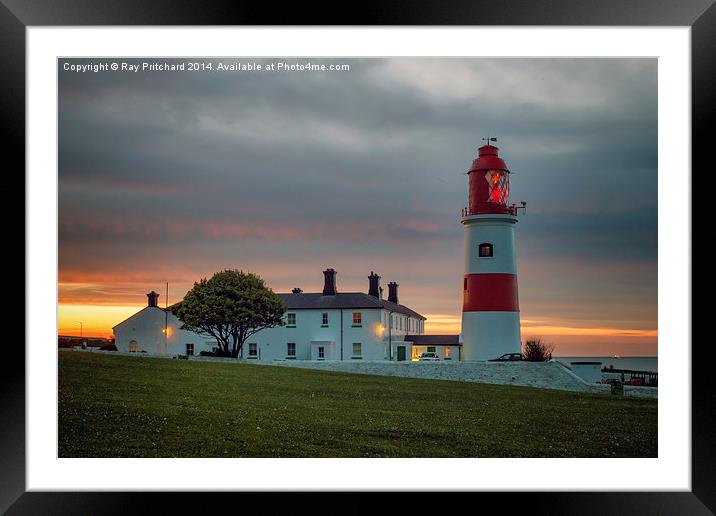 Souter Lighthouse Lit Up Framed Mounted Print by Ray Pritchard