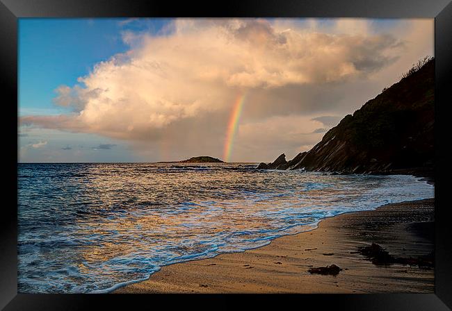 Rainbow over Looe island Framed Print by Rosie Spooner