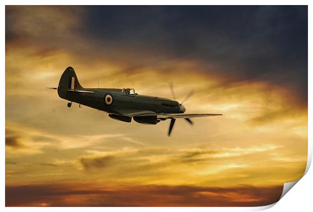 Spitfire  PS915 Sunset Print by J Biggadike