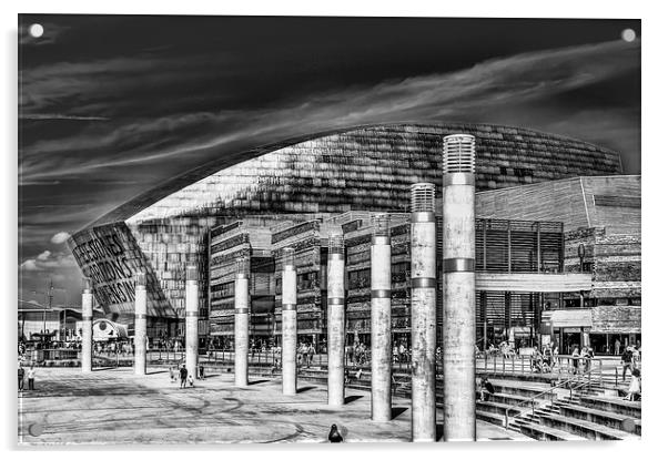 Wales Millennium Centre B&W Acrylic by Steve Purnell