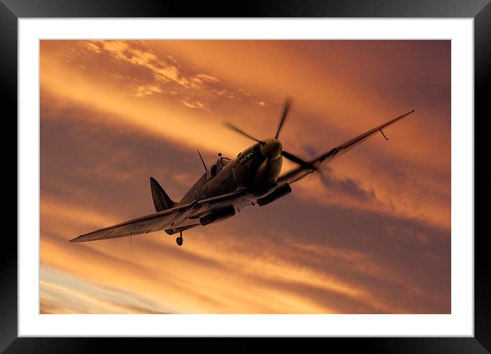 Supermarine Spitfire Sunset Pass Framed Mounted Print by J Biggadike
