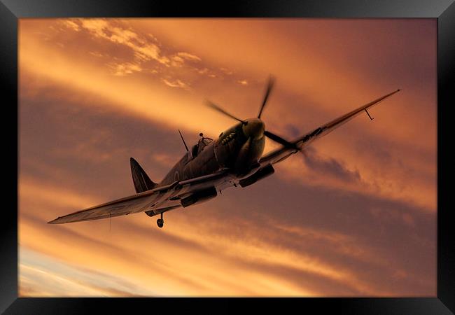Supermarine Spitfire Sunset Pass Framed Print by J Biggadike