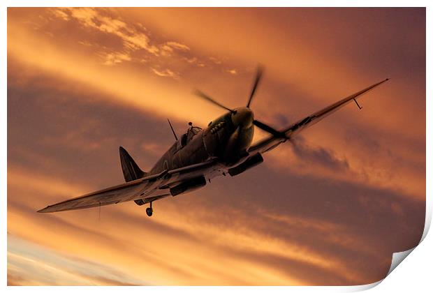 Supermarine Spitfire Sunset Pass Print by J Biggadike