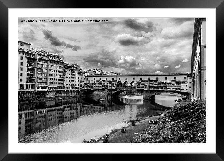 Bridge Ponte Vecchio b&w Framed Mounted Print by Laco Hubaty