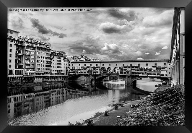 Bridge Ponte Vecchio b&w Framed Print by Laco Hubaty