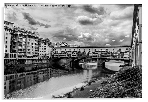 Bridge Ponte Vecchio b&w Acrylic by Laco Hubaty