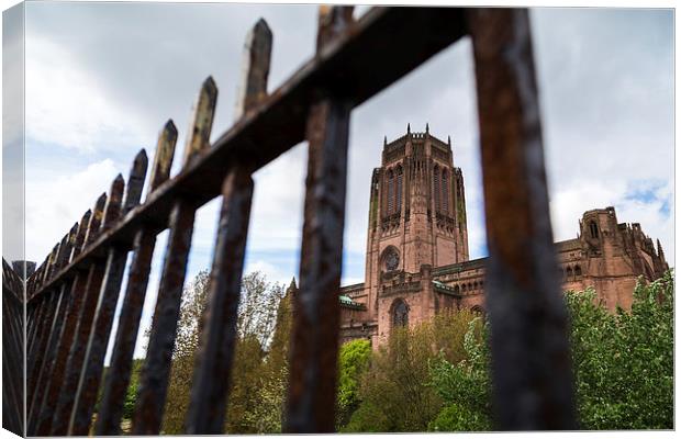 Anglican cathedral behind railings Canvas Print by Jason Wells