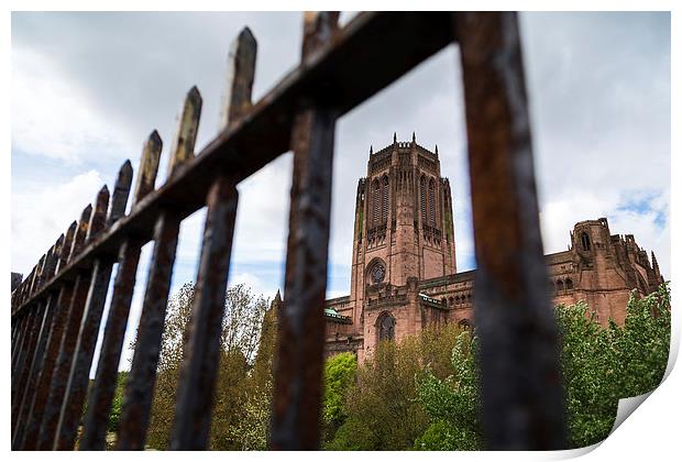 Anglican cathedral behind railings Print by Jason Wells