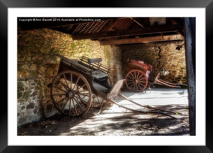 Old Barn and Horse Carriages Framed Mounted Print by Ann Garrett