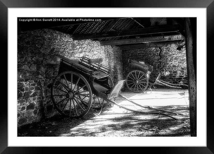 Old Barn and Horse Carriages Monochrome Framed Mounted Print by Ann Garrett