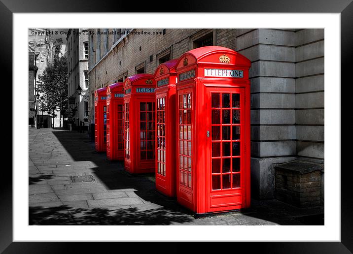 Telephone Boxes Framed Mounted Print by Chris Day