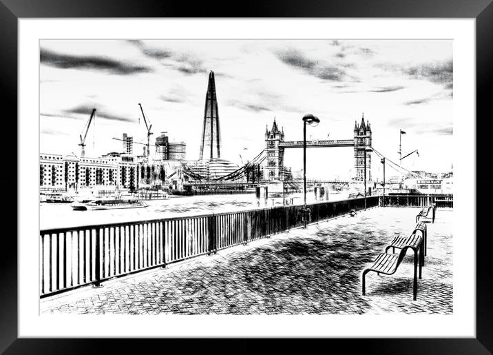 River Thames sketch Framed Mounted Print by David Pyatt