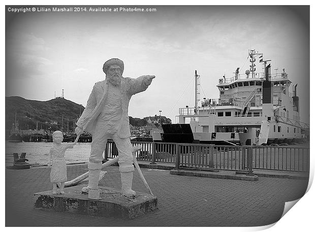 White Statue in Mallaig. Print by Lilian Marshall