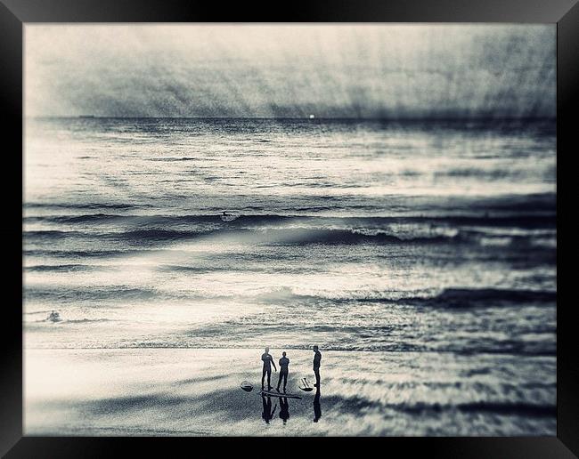 3 Surfers Framed Print by Vicky Mitchell