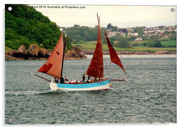 Cornish Lugger Sailing From Brixham Acrylic by Peter F Hunt