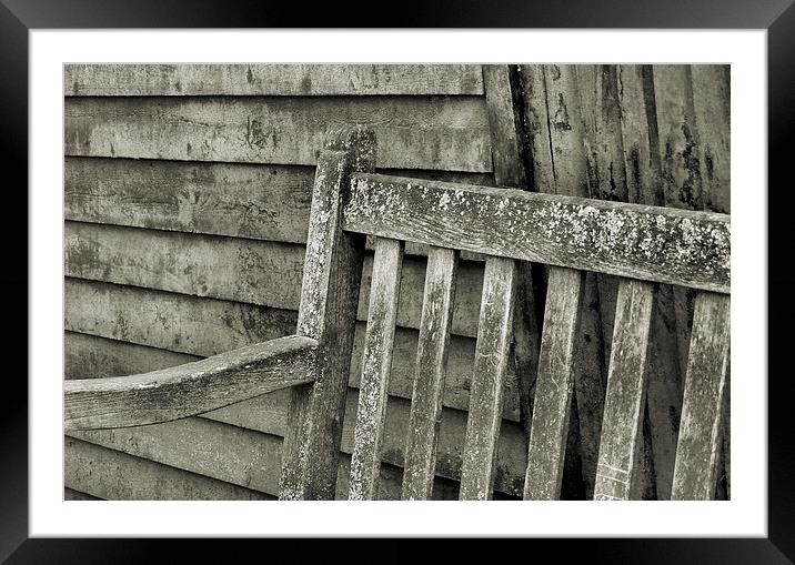the old bench (mono) Framed Mounted Print by Heather Newton