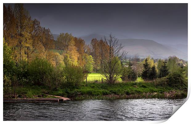 Brecon Beacons and river Usk Print by Leighton Collins