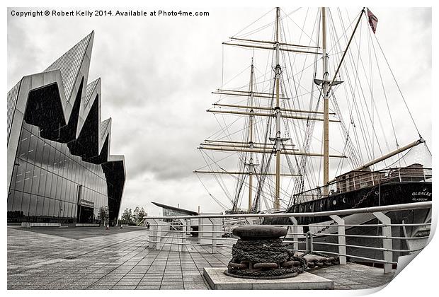Glasgow Riverdside Museum & Glenlee Tall Ship Print by Robert Kelly