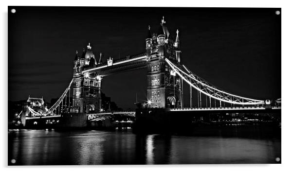 Tower Bridge Evening in B&W Acrylic by Stephen Stookey