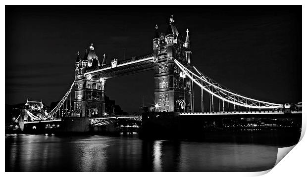 Tower Bridge Evening in B&W Print by Stephen Stookey