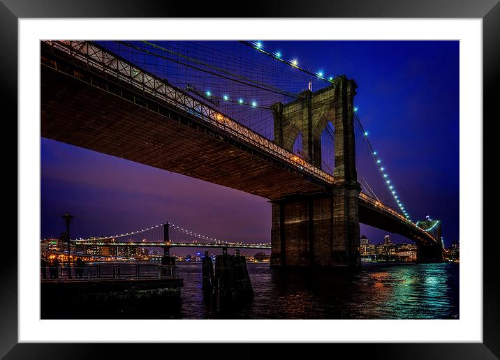 Twilight At The Brooklyn Bridge Framed Mounted Print by Chris Lord