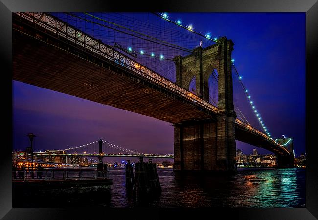 Twilight At The Brooklyn Bridge Framed Print by Chris Lord