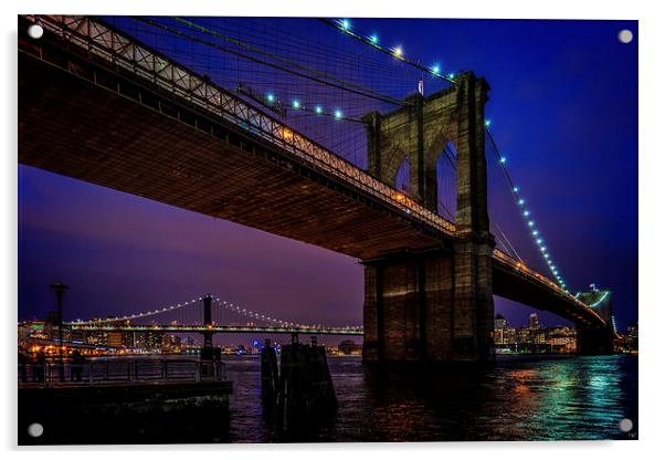 Twilight At The Brooklyn Bridge Acrylic by Chris Lord