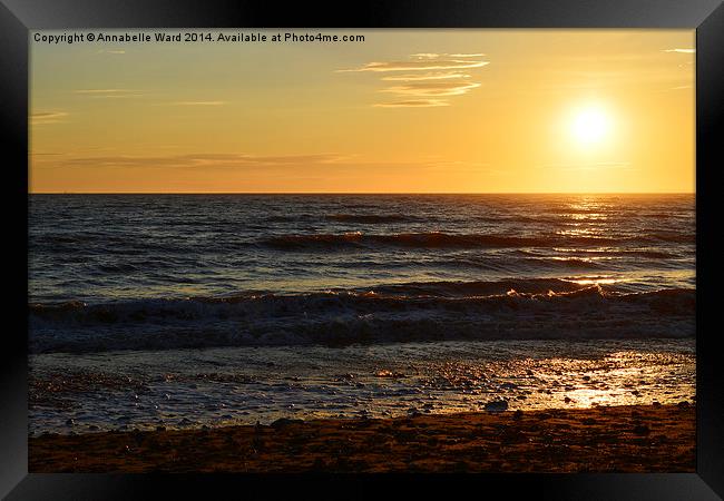 Sunset Sea and Beach. Framed Print by Annabelle Ward