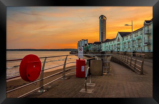 Swansea Seafront Sunset Framed Print by Dean Merry