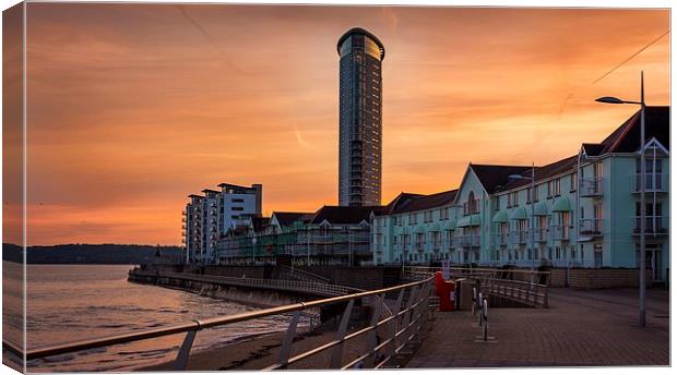 Swansea Seafront Sunset Canvas Print by Dean Merry