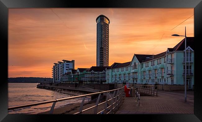 Swansea Seafront Sunset Framed Print by Dean Merry