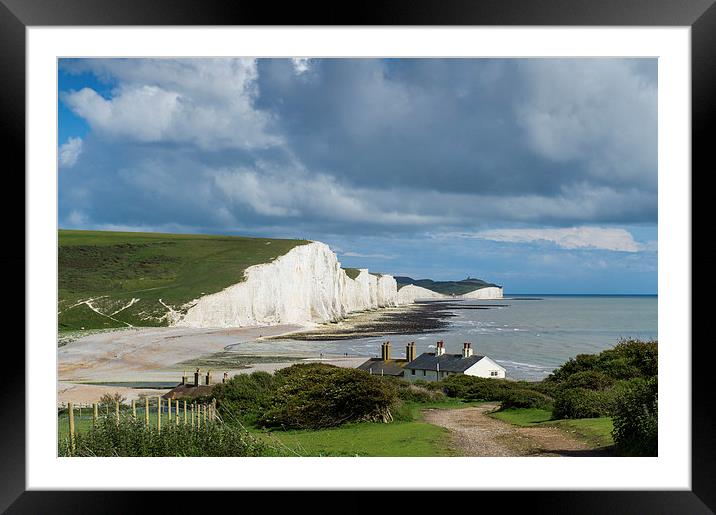 Seven Sisters cliffs and coastguard cottages Framed Mounted Print by Gary Eason